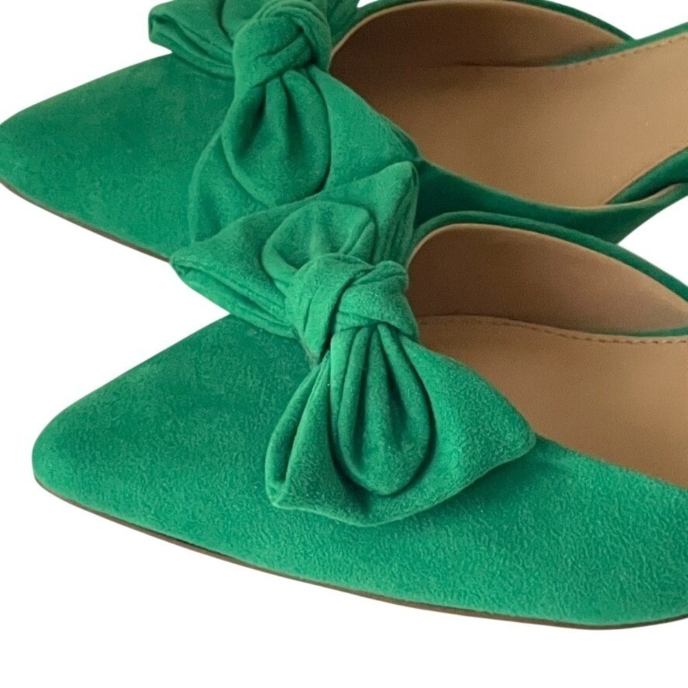 J.Crew Factory Kelly Green Slingback Heels Bow Pointed Toe Kitten Heel Sz 7 EUC - Picture 9 of 9